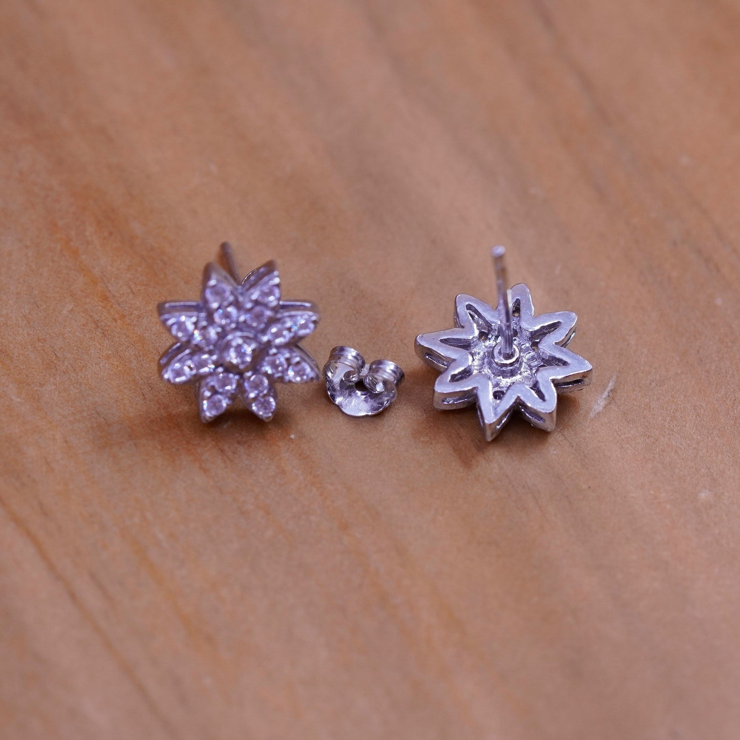 10mm, vintage Sterling silver clear round crystal flower studs, cz earrings