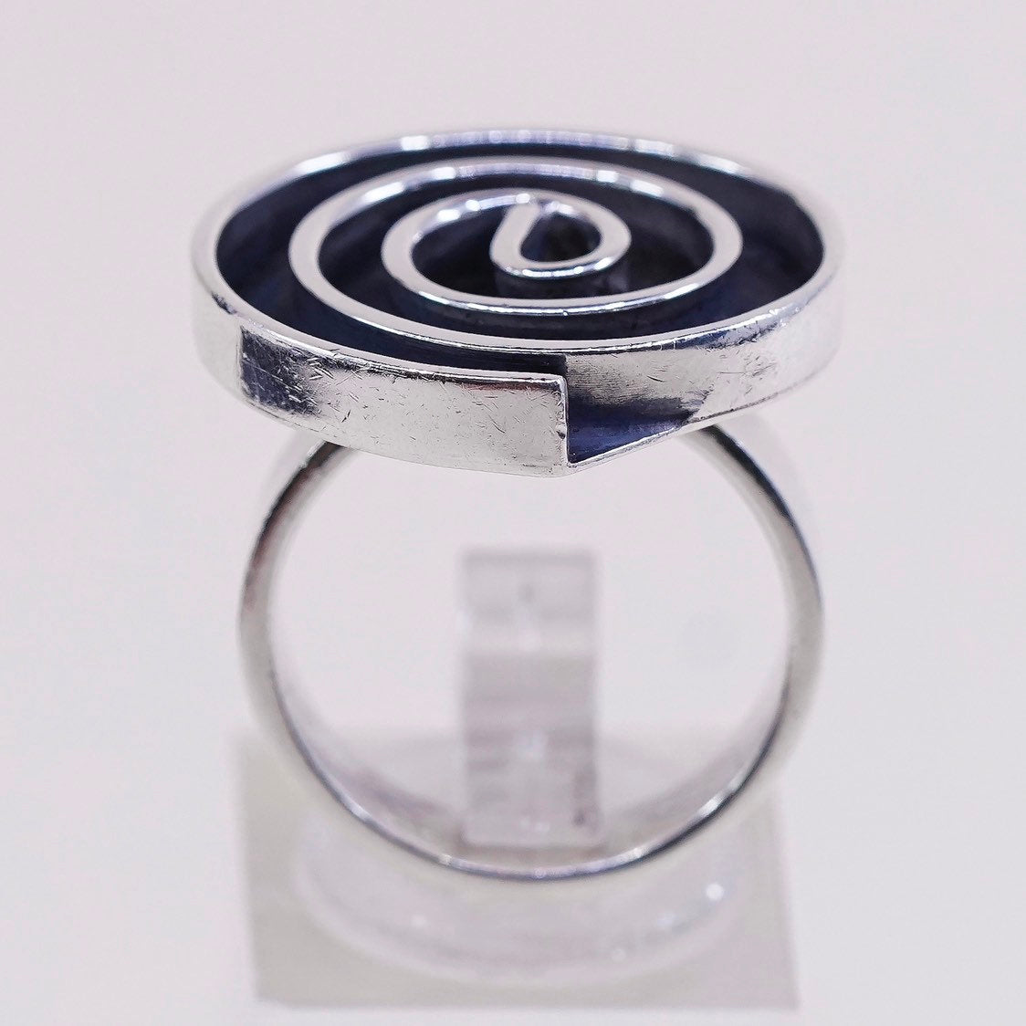sz 7, vtg sterling silver handmade statement ring, mexico 925 swirl band