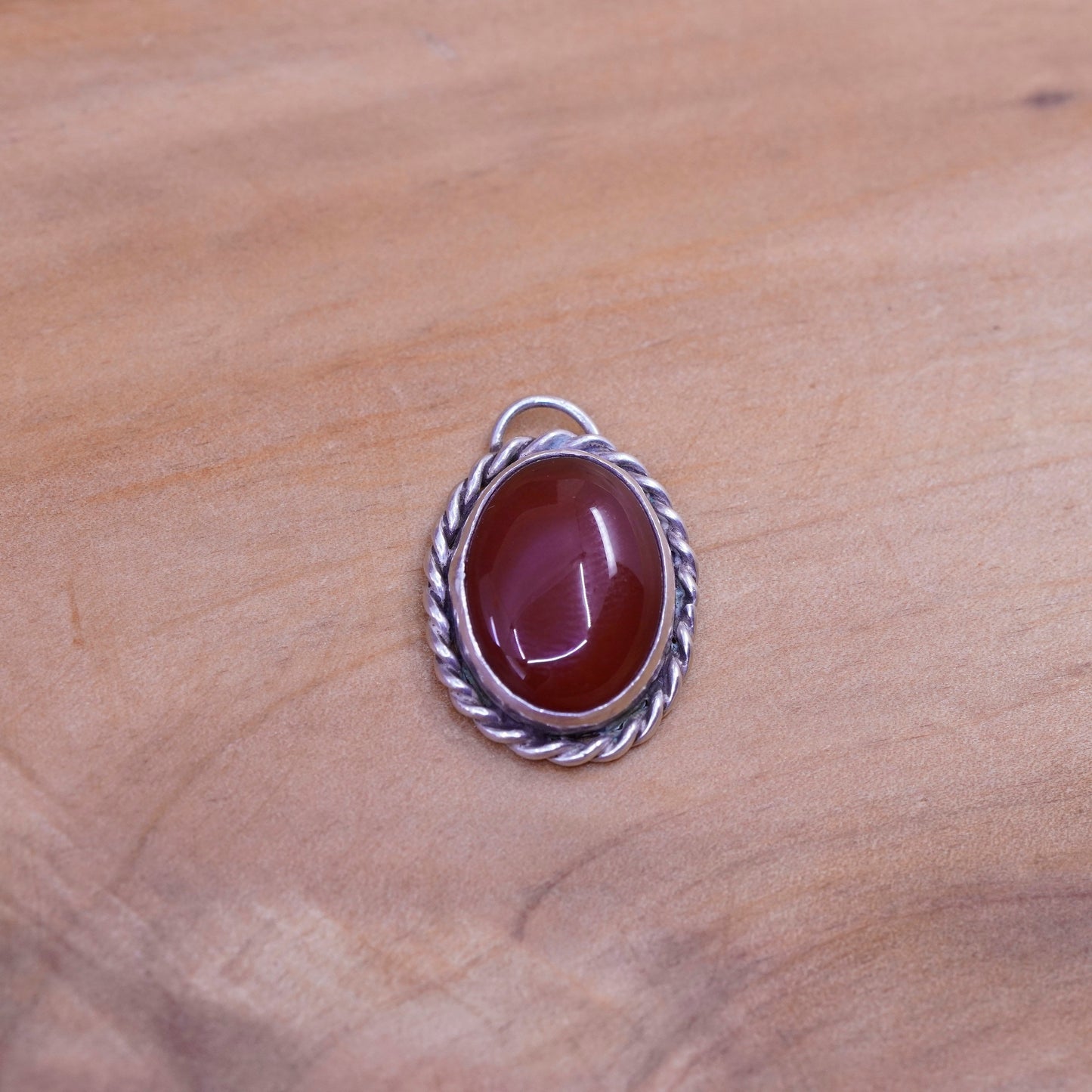 Vintage sterling 925 silver Handmade charm Pendant with oval Carnelian