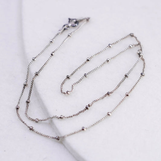 16” 1mm, vintage Italy Sterling 925 silver box chain necklace with beads