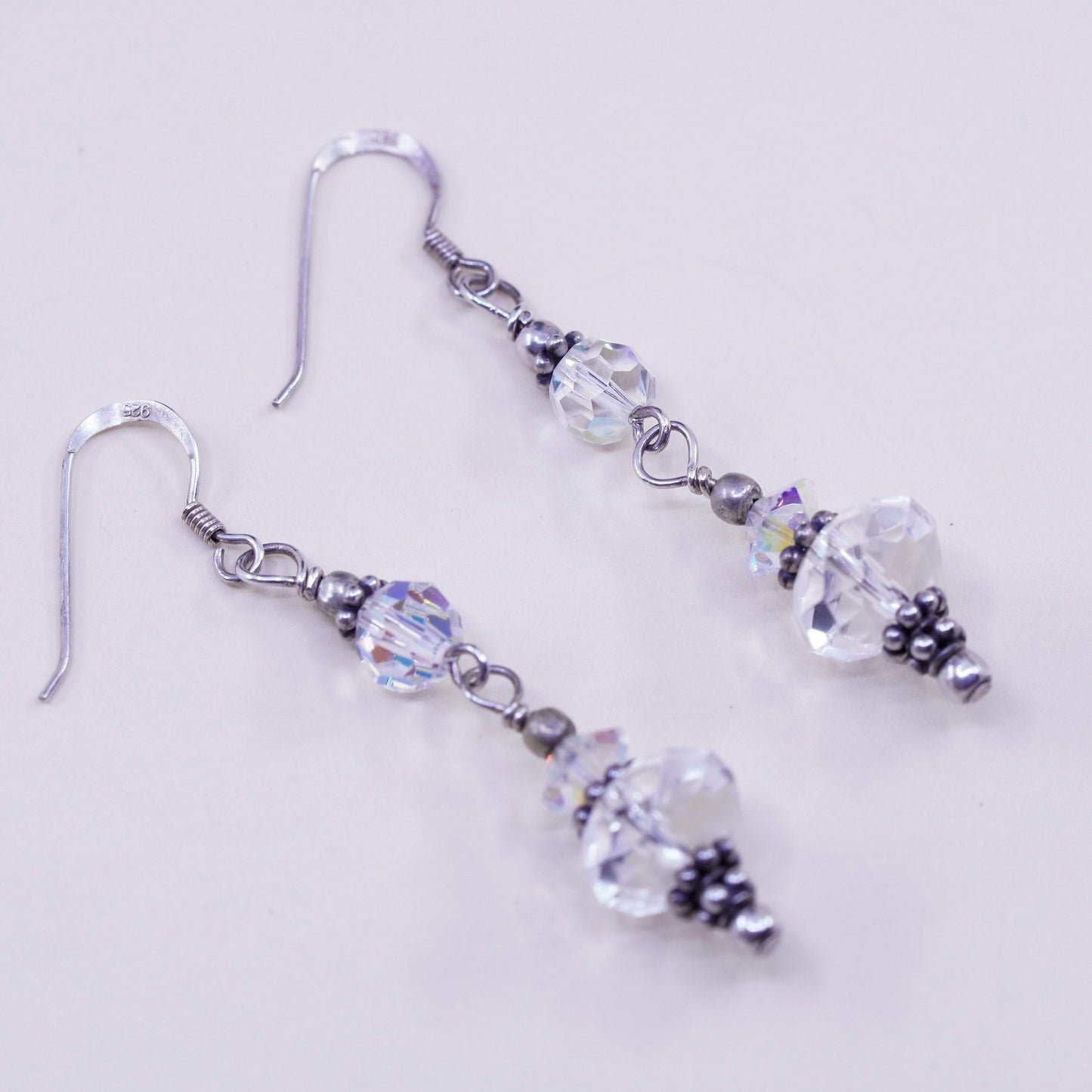 Vintage Sterling 925 silver handmade earrings with crystal