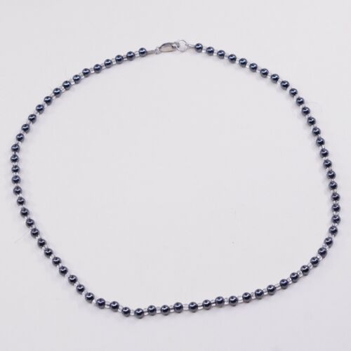 16”, Sterling 925 Silver Handmade Necklace, Hematite N Crystal Beads