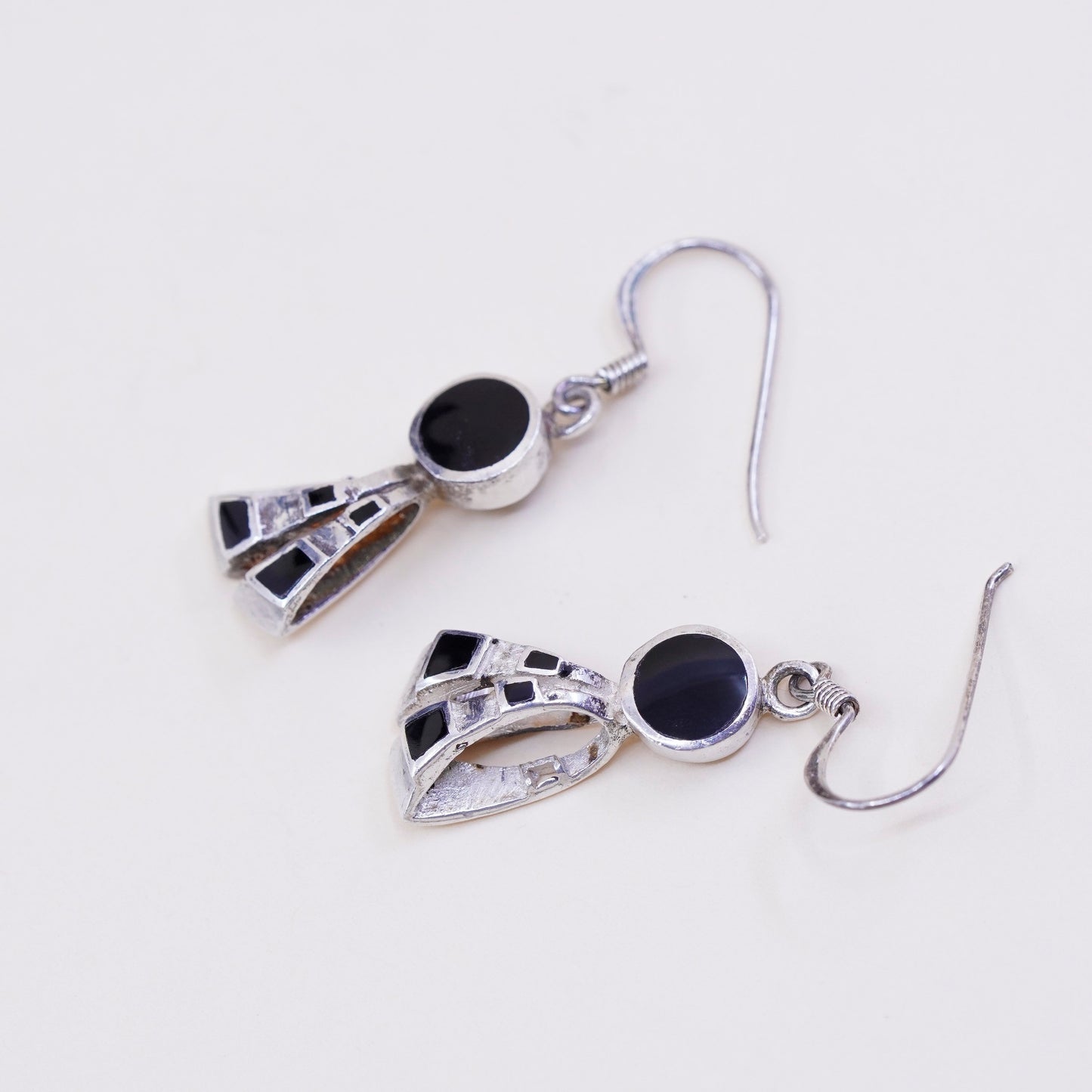 Vintage Sterling 925 silver handmade earrings w/ round obsidian drops, elegant