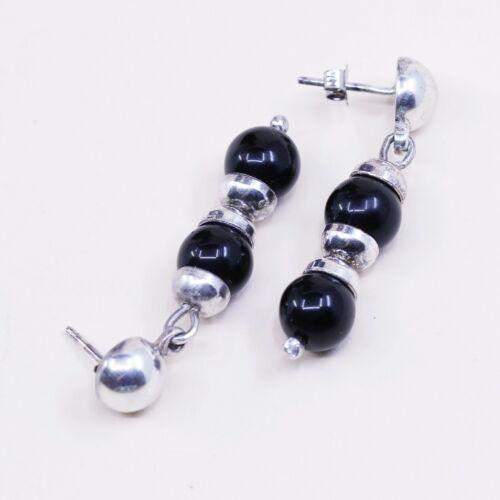 vtg Sterling silver handmade earrings, 925 w/ obsidian beads