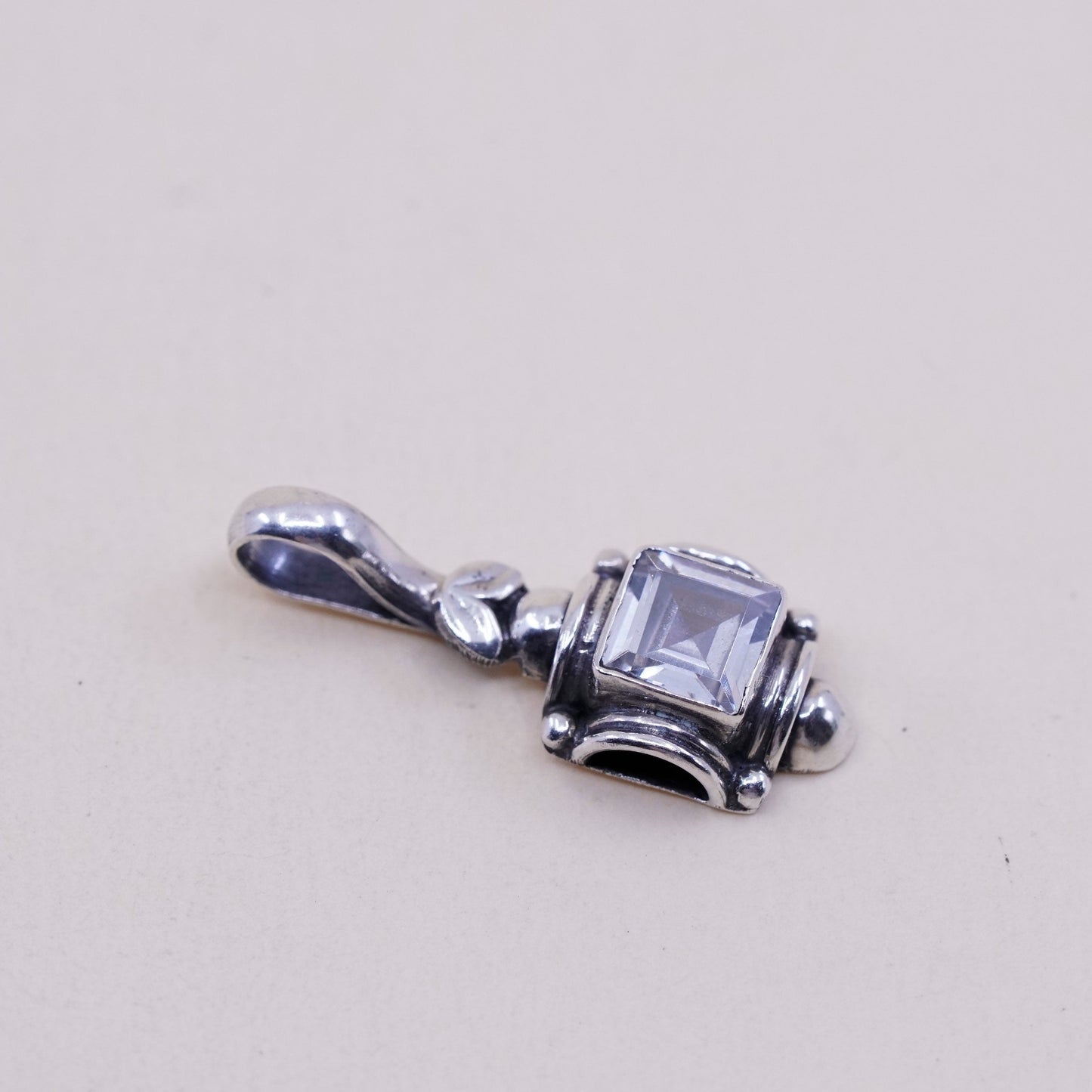 Vintage sterling silver cz pendant, 925 pendant,