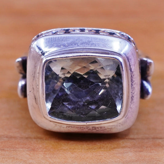 sz 5.75, AF Sterling silver handmade ring, textured 925 leafy band chrysoberyl