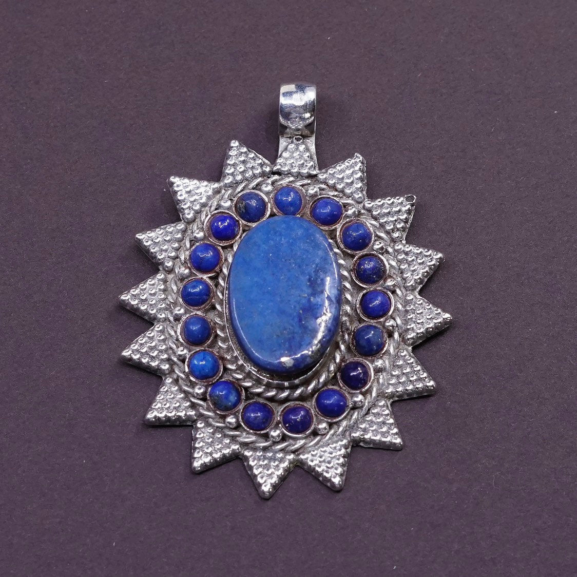 vtg handmade Pendant, Sterling silver 925 lapis lazuli pendant w/ beads