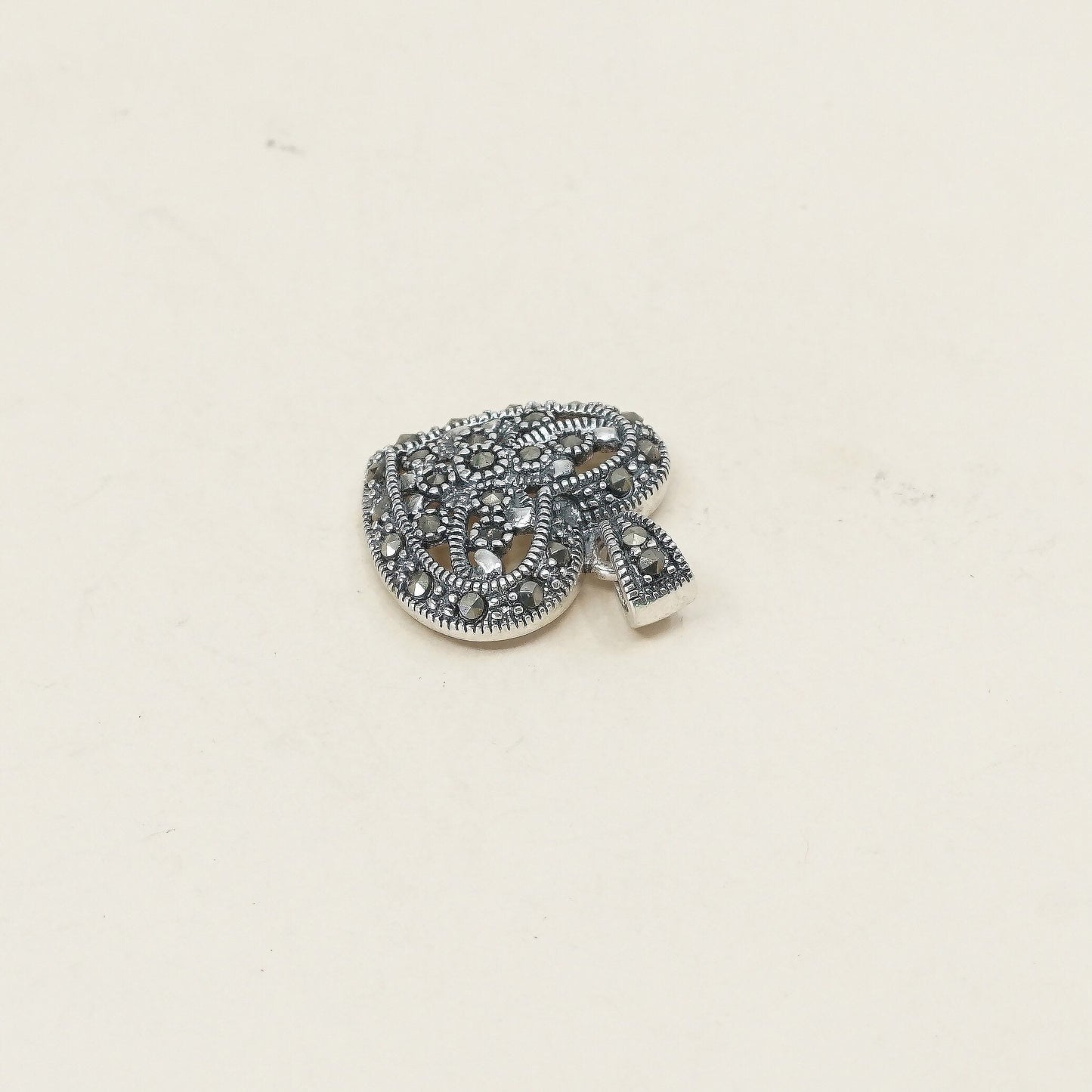 VTG sterling silver handmade pendant, Mexico 925 w/ marcasite heart
