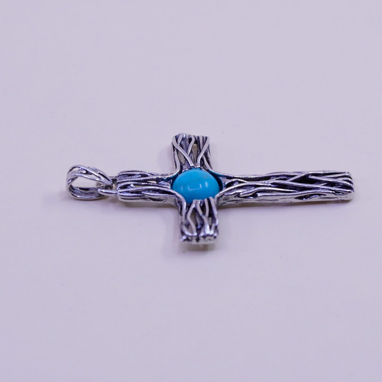 Israel PZ sterling 925 silver handmade filigree cross pendant with turquoise