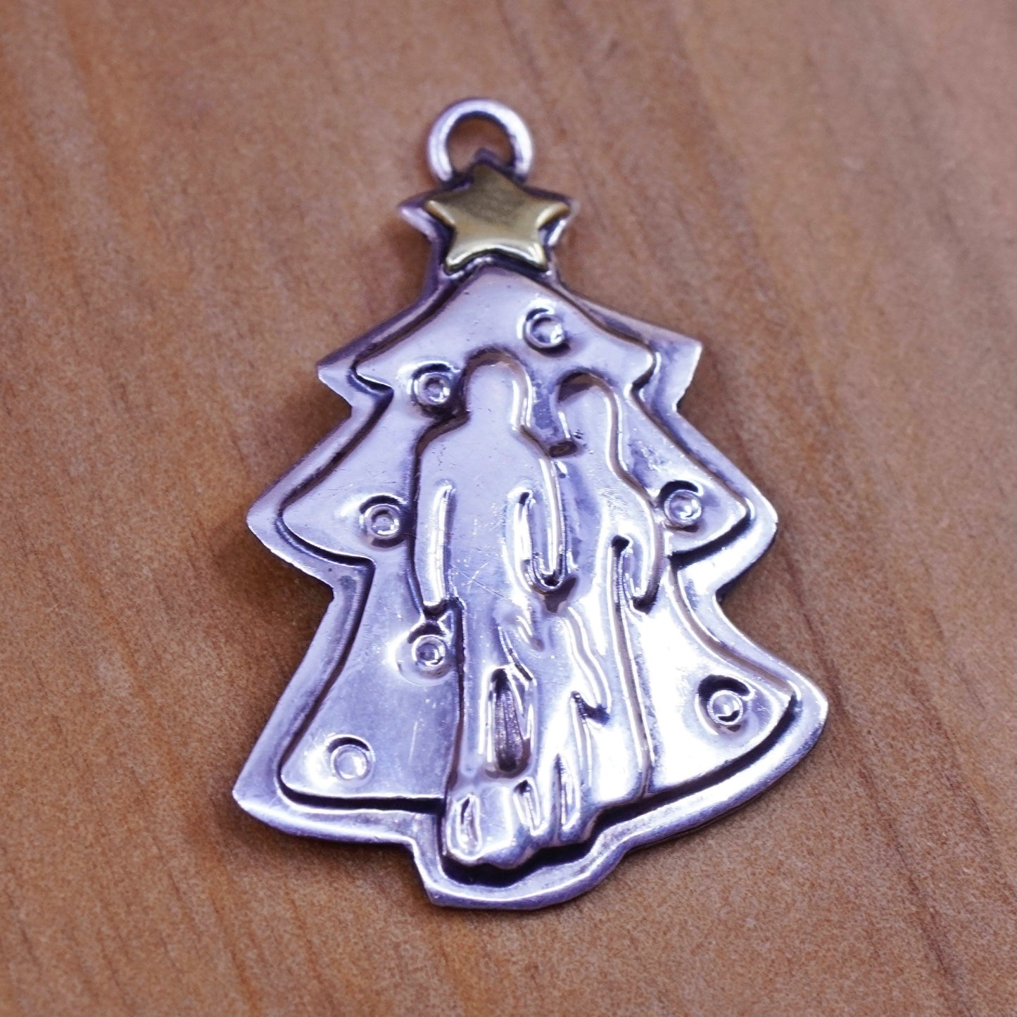 Sterling silver handmade charm, 925 Christmas tree and family of 3 pendant