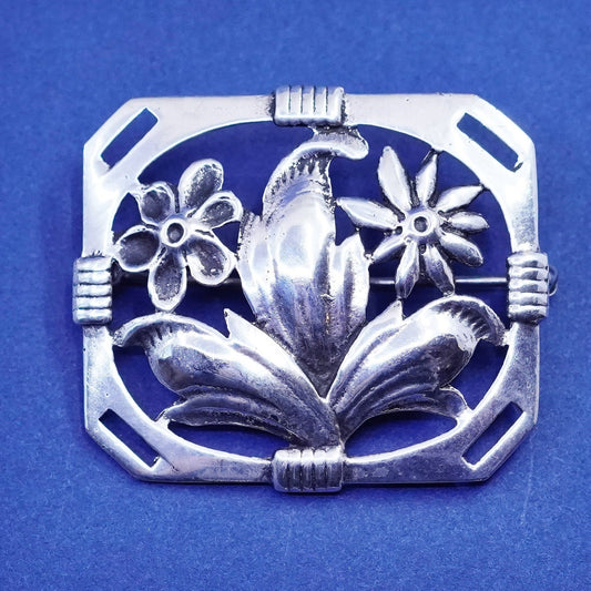 Vintage beau sterling silver handmade brooch, 925 flower pin