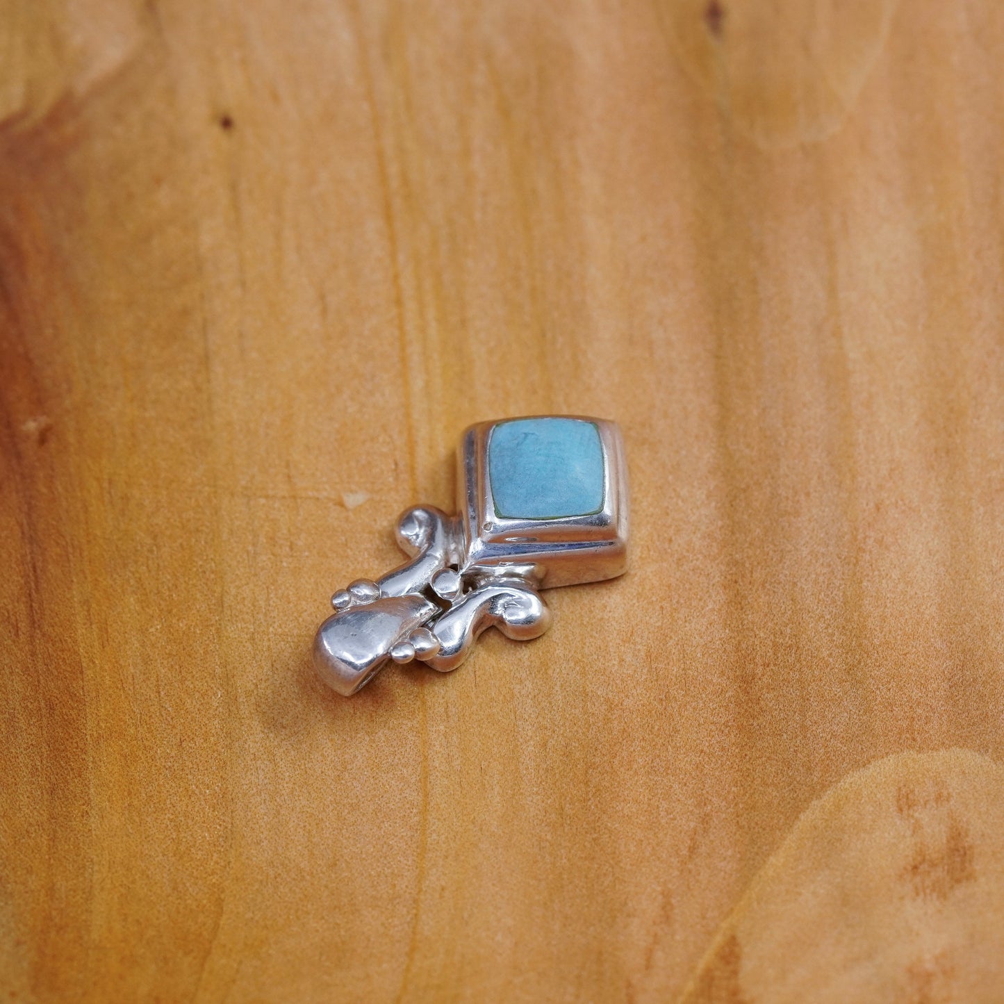 Vintage Sterling 925 silver handmade pendant with square turquoise