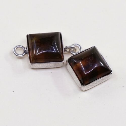 Vtg Sterling Silver Handmade Square Amber Pendant, 925 silver