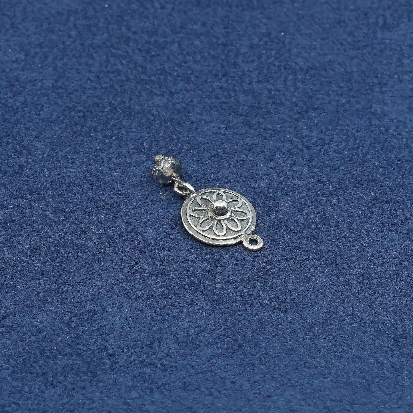 vtg Sterling silver handmade charm pendant, 925 tag w/ crystal