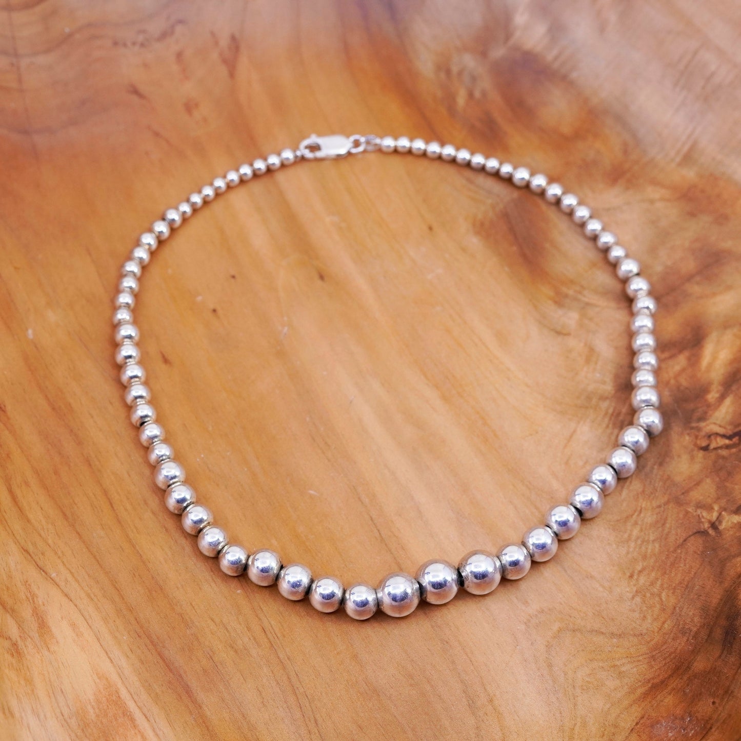 16”, vintage Sterling silver handmade necklace, 925 graduated bead chain