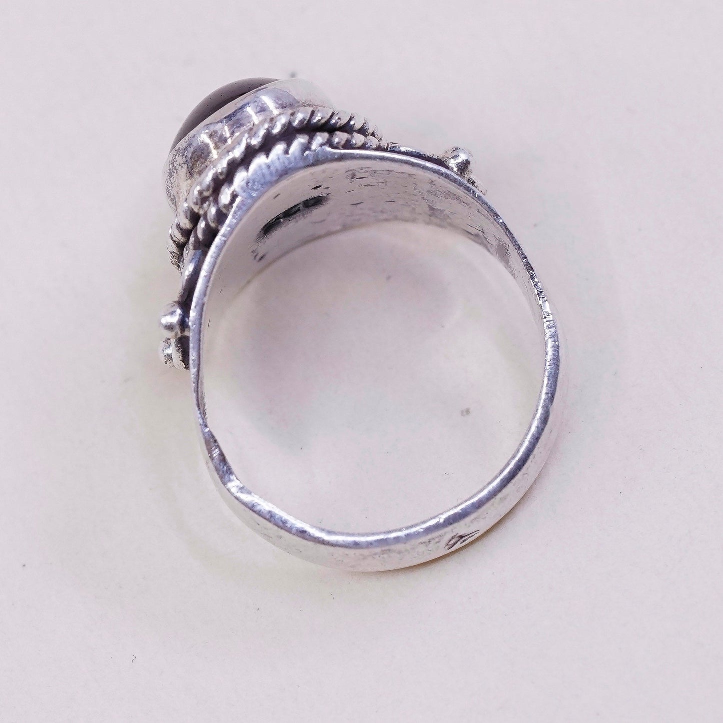 sz 6.25 vtg sterling silver handmade ring, Mexico 925 w/ carnelian n vine