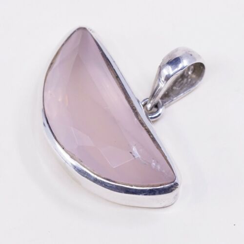 vtg MRT handmade sterling silver charm, 925 silver pink quartz pendant