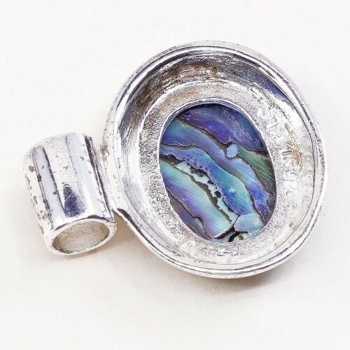 Vtg Sterling Silver Handmade Pendant, 925 silver W/ Oval Shaped Abalone