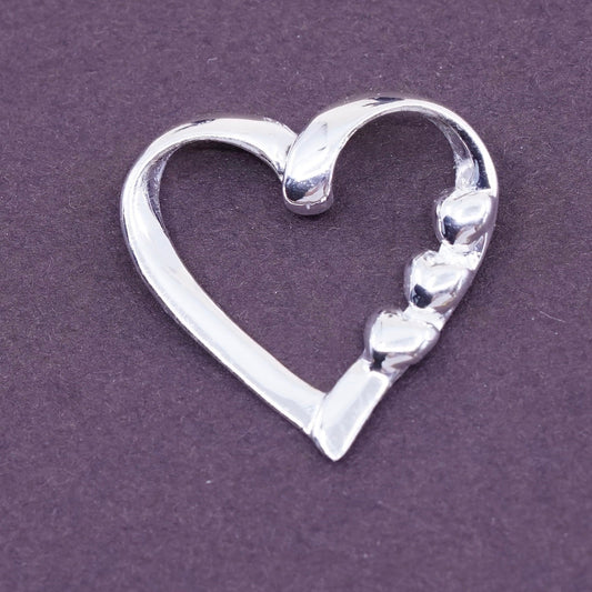 Vintage Sterling silver handmade pendant, solid 925 silver heart shaped pendant