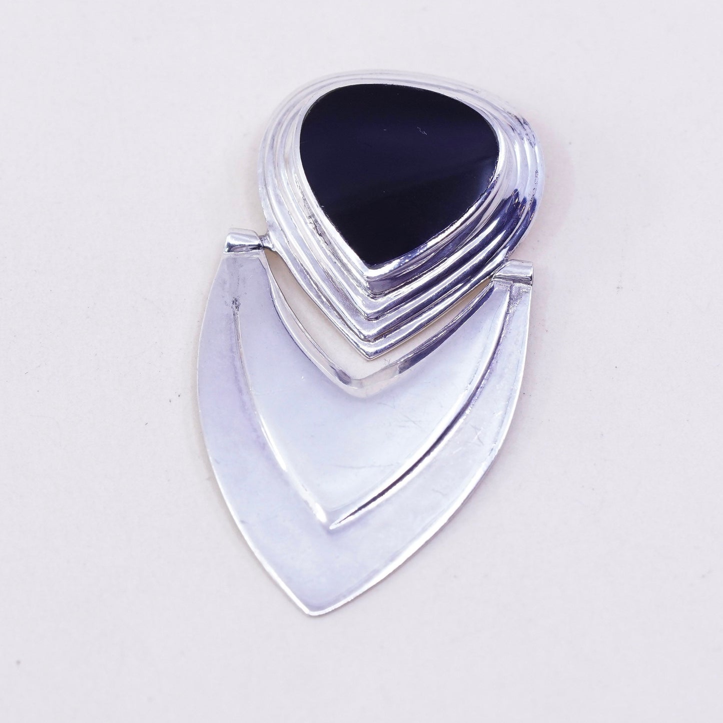 vintage handmade modern sterling 925 silver pendant with heart black onyx