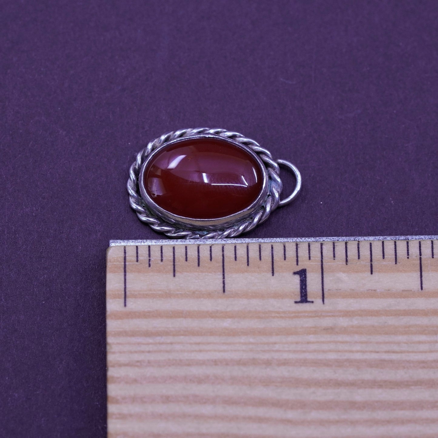 Vintage sterling 925 silver Handmade charm Pendant with oval Carnelian