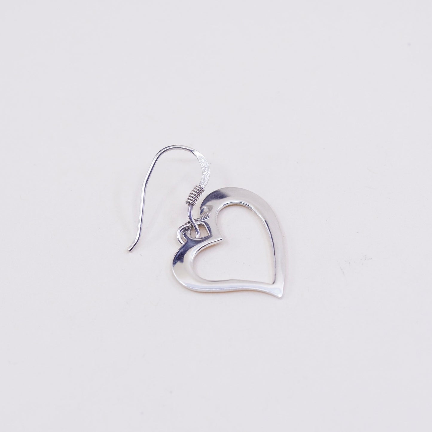 Vintage sterling silver handmade earrings, 925 heart dangles