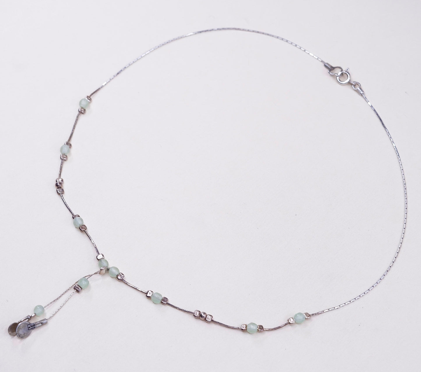 16”, Sterling silver necklace, 925 snake chain with jade beads and dangles