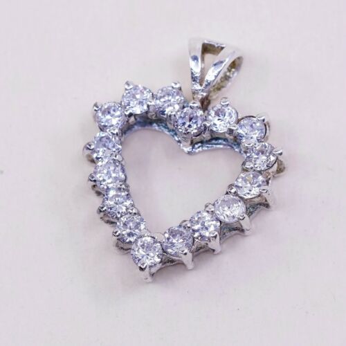 Vintage Sterling Silver Heart Pendant W/ Cz Around, Solid 925 Silver Charm