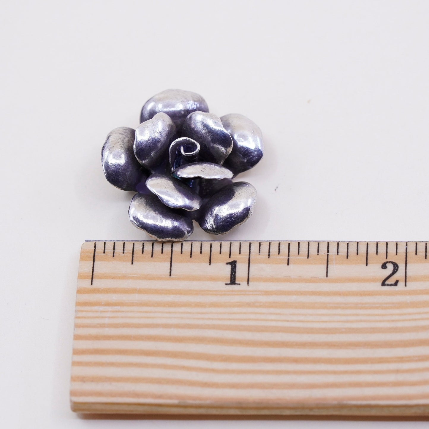Vintage Sterling silver handmade pendant, 925 3D rose flower