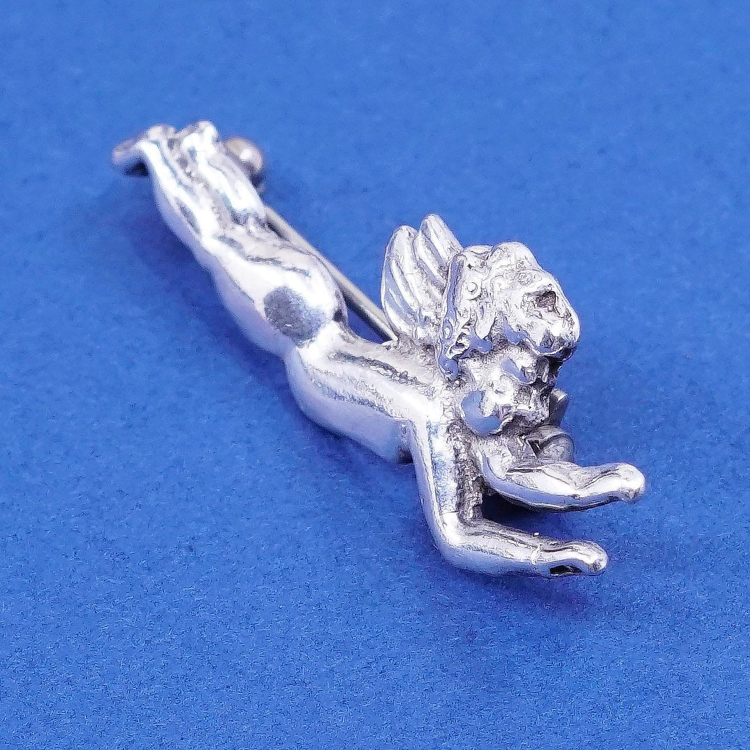 vtg Sterling silver handmade pin, 925 fairy, angel brooch