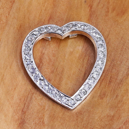 Vintage Sterling 925 silver handmade heart pendant with cz