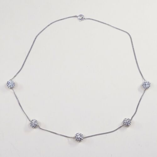 18”, 1mm, Vtg 925 Sterling Silver Curb chain W/ Swarovski Crystal Beads necklace