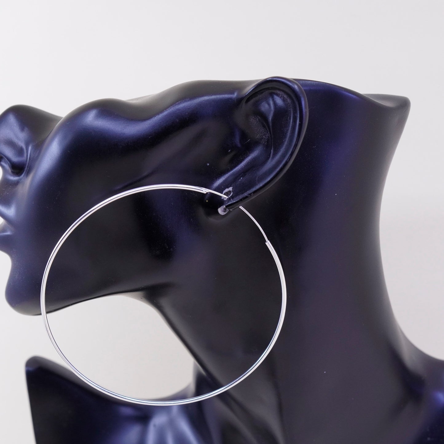 3” Vintage sterling silver loop earrings, fashion minimalist primitive hoops