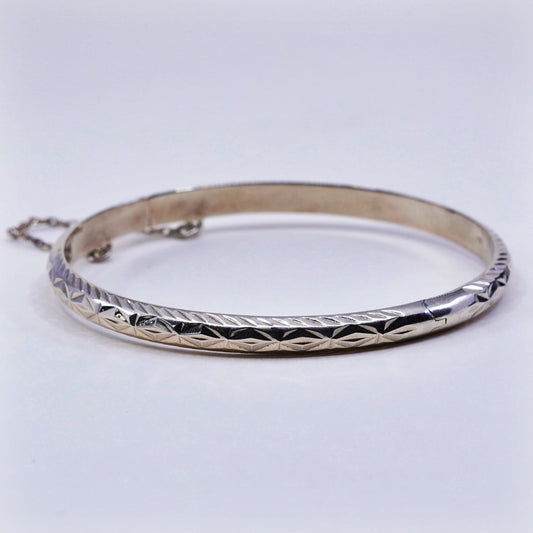 7.5”, gold vermeil sterling silver bracelet, textured 925 hinged bangle