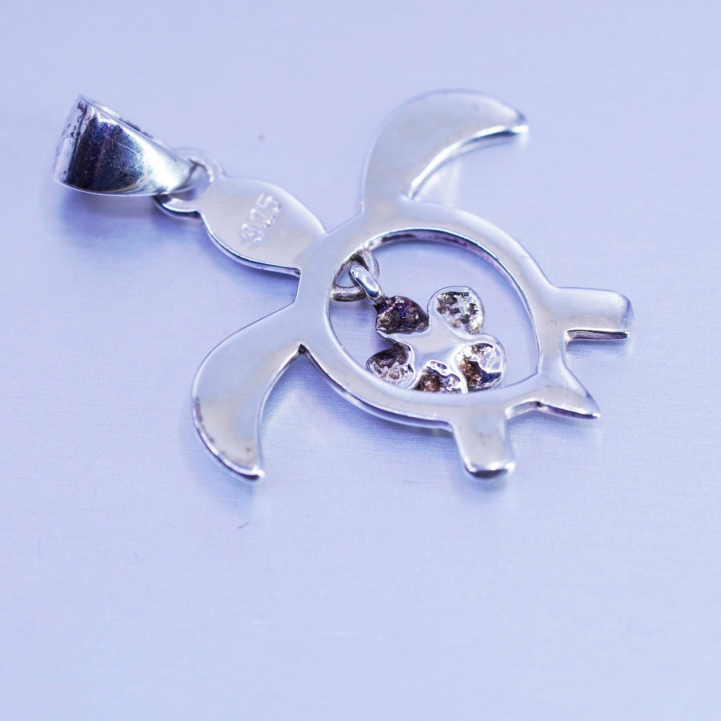 Antique Sterling 925 silver sea turtle charm pendant plumeria flower cz charm