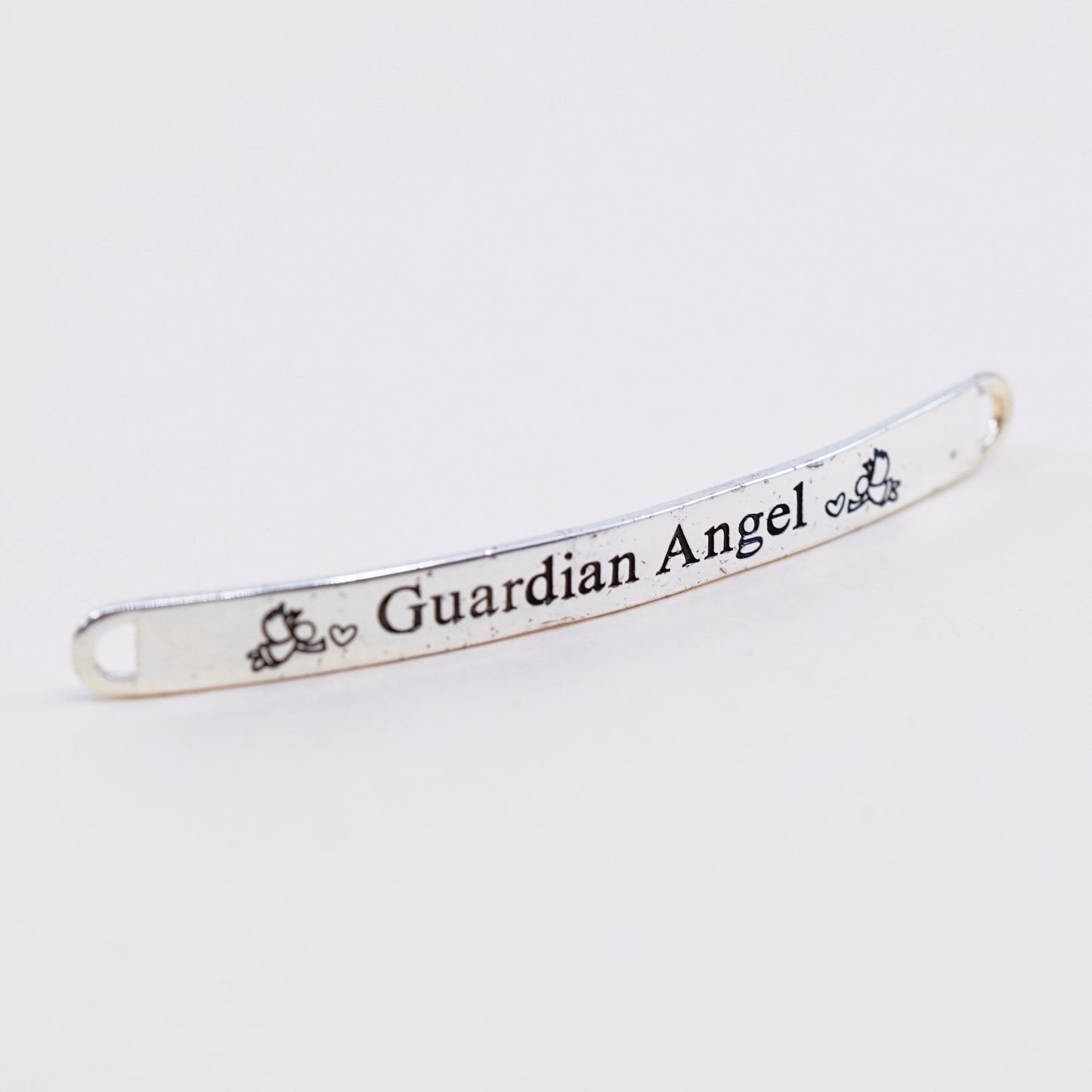 Sterling silver inspirational quote pendant, 925 bar w/ “guardian angel protect