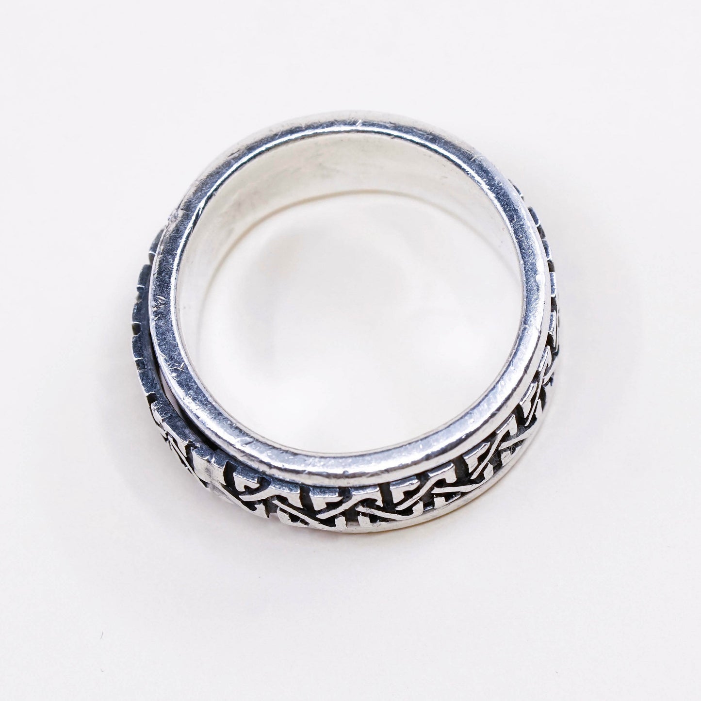 sz 11, vtg Hopi sterling silver handmade ring, 925 spinner roller entwined band