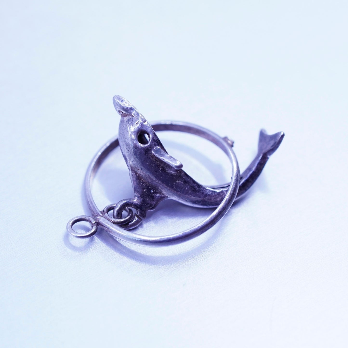 Antique Sterling silver handmade simple 925 dolphin charm pendant