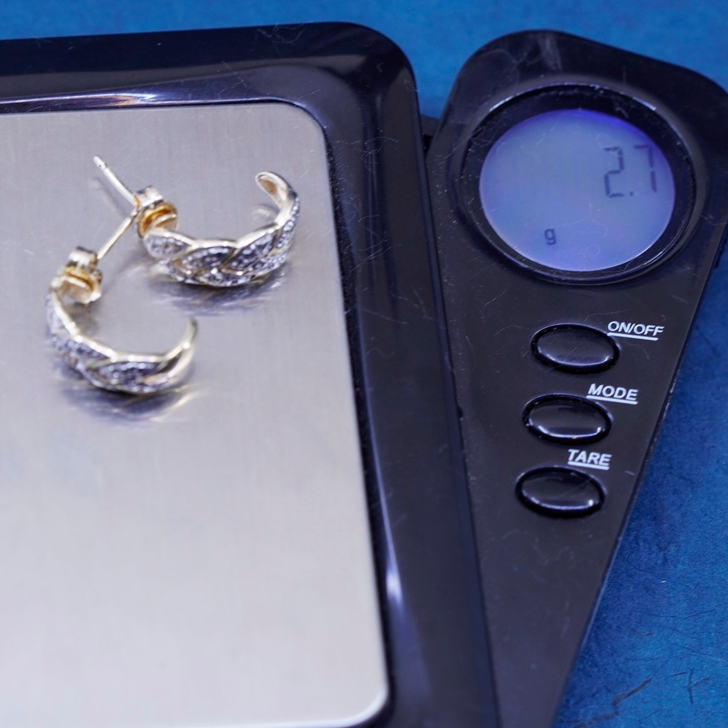 0.5”, Vermeil gold over Sterling 925 silver earrings, hoops, huggie w/ diamond