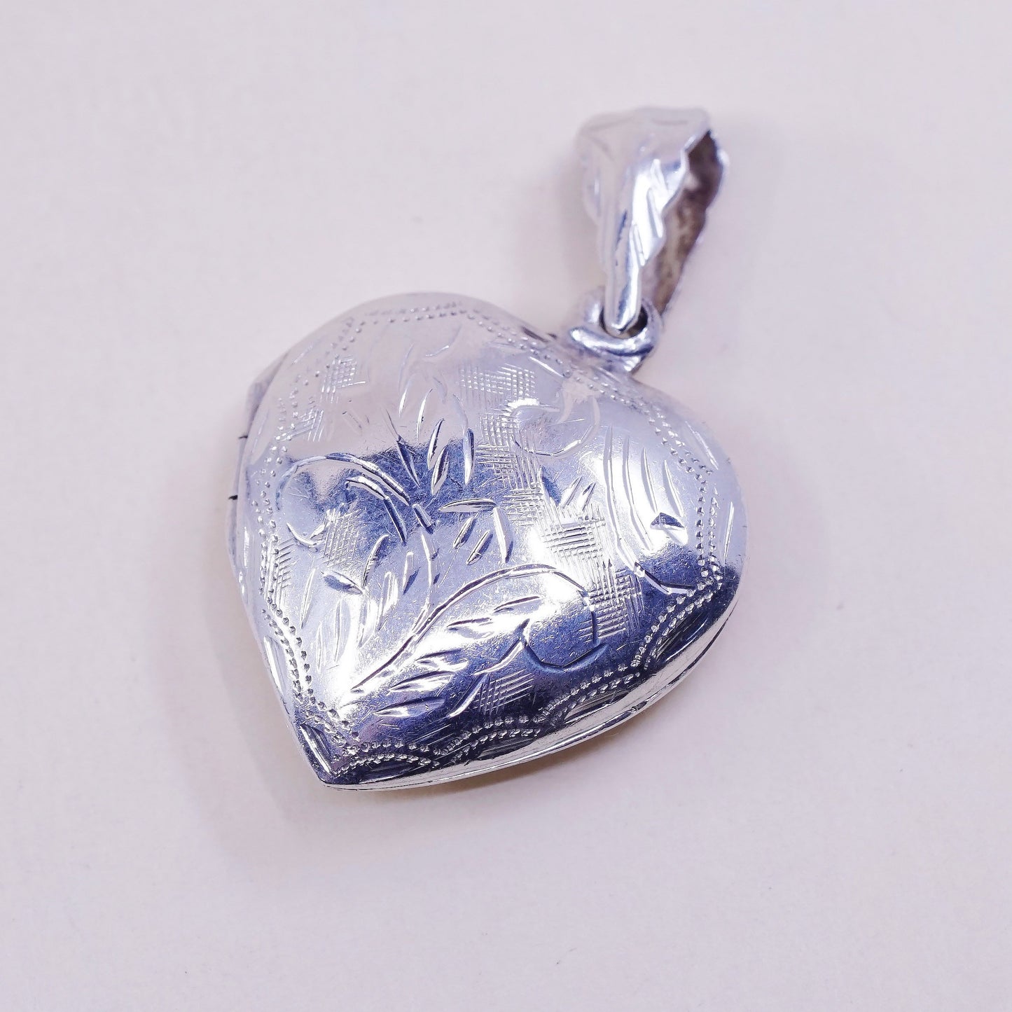 Vintage sterling silver heart shaped photo locket charm pendant, 925 locket