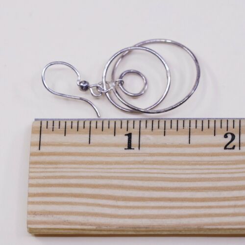 Vtg Sterling Silver Handmade Earrings, Mexico 925 circle dangles, Silver Tested