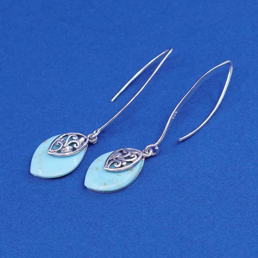 vtg Sterling silver handmade earrings, 925 w/ teardrop turquoise N Bali