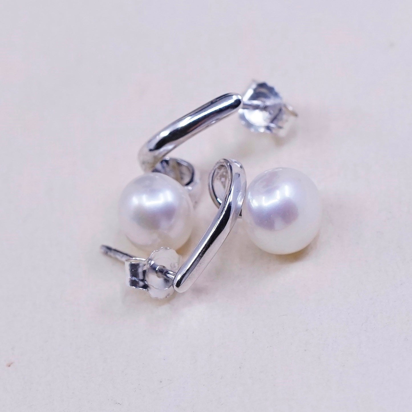 Vintage handmade sterling silver freshwater pearl earrings, 925 studs