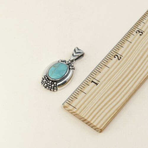 Vtg Sterling Silver Handmade Pendant W/ Oval Shaped Turquoise & Beads Details