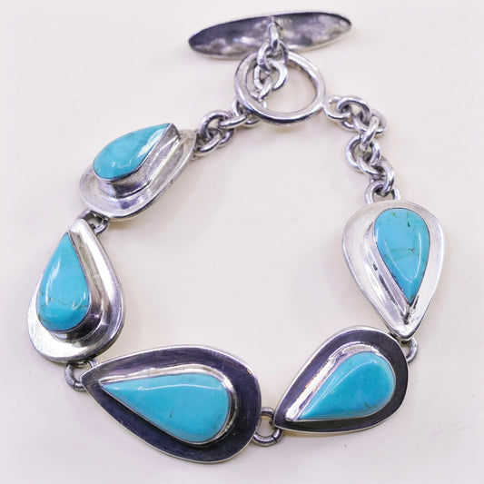 7.5”, Sterling silver handmade bracelet, Mexico 925 chain teardrop turquoise
