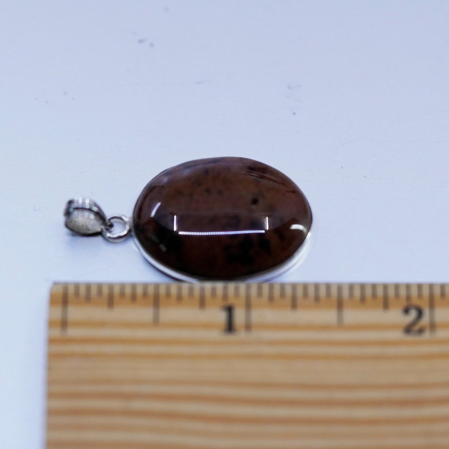 Vintage sterling 925 silver handmade pendant with brown oval jasper