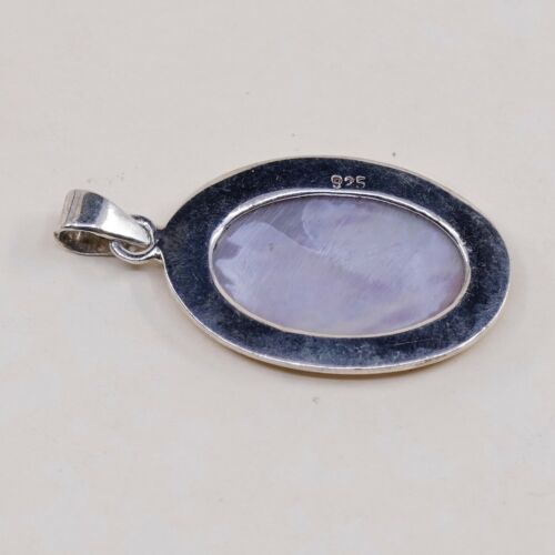 Vtg Sterling Silver Handmade Pendant W/ Oval Mop Inlay, Stamped 925