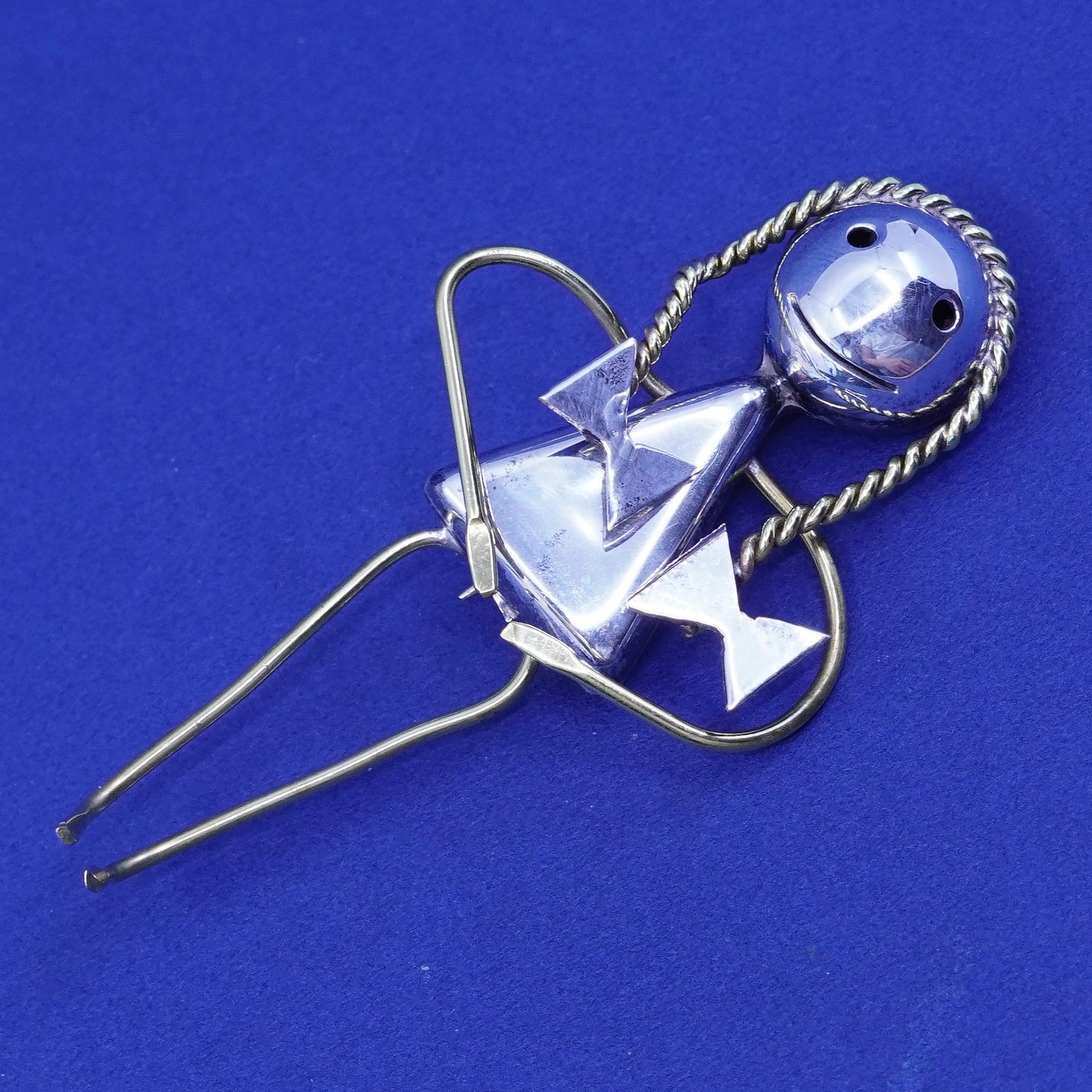 Vintages Mexico sterling silver handmade brooch, 925 girl figure pin