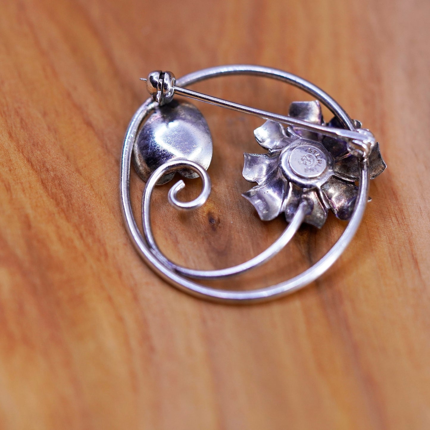 Vintage handmade sterling 925 silver flower brooch with pearl