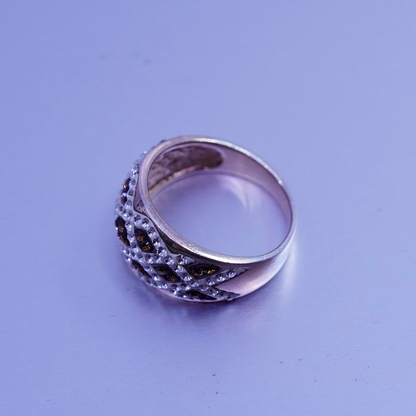 Size 7, vermeil rose gold over Sterling 925 silver band ring orange cluster Cz